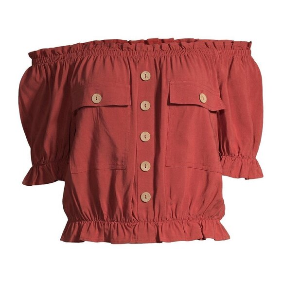 No Boundaries Juniors' Off Shoulder Woven Top - Picture 5 of 5